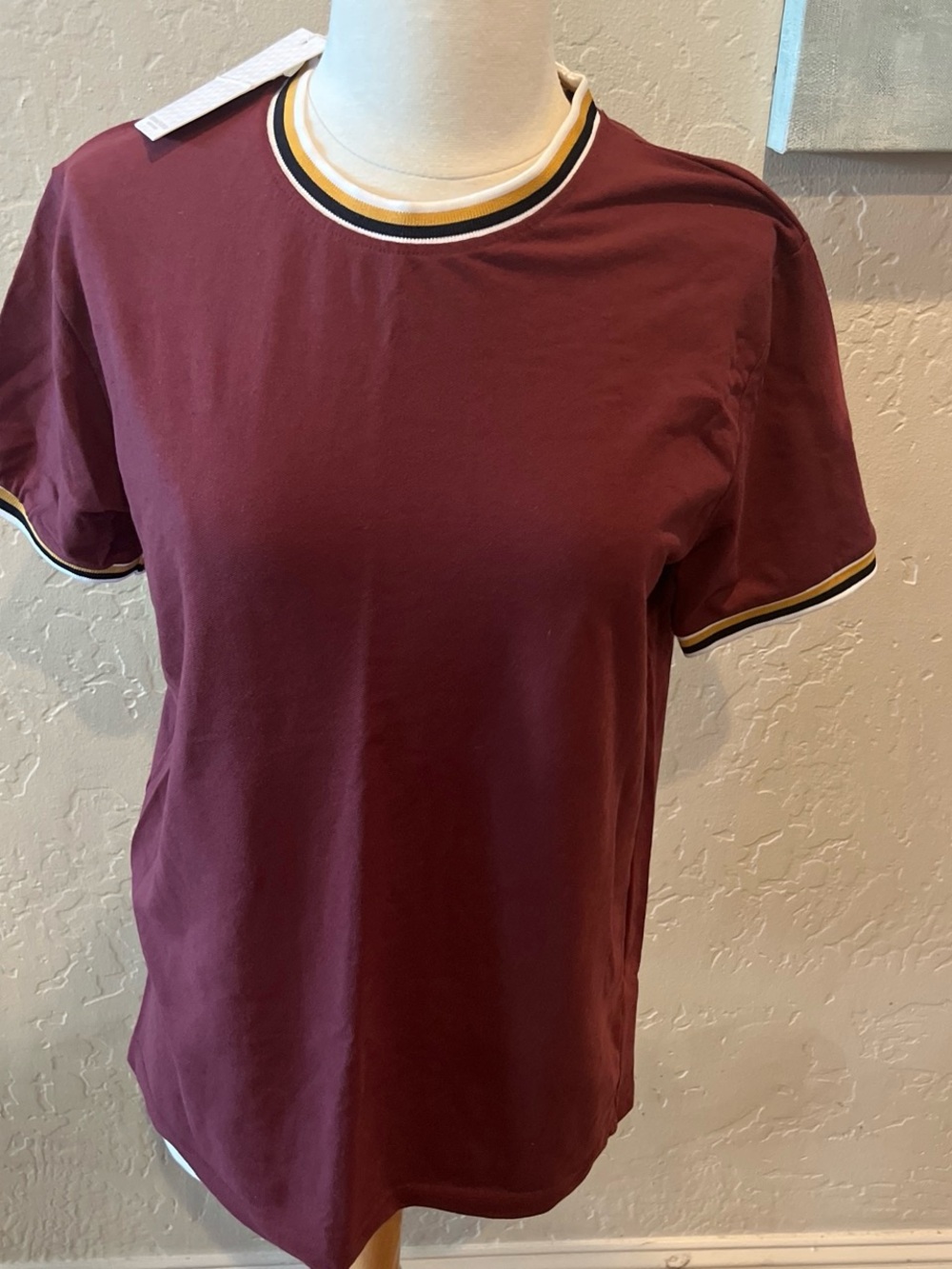 Maroon Ringer Tee with Yellow & Black Trim